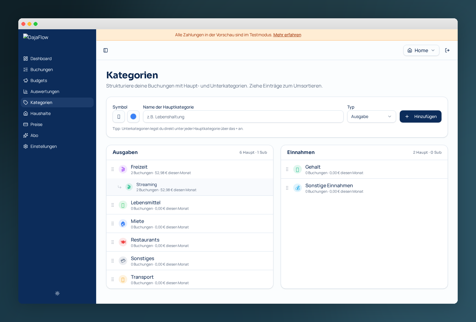 Kategorien mit Icons in DajaFlow